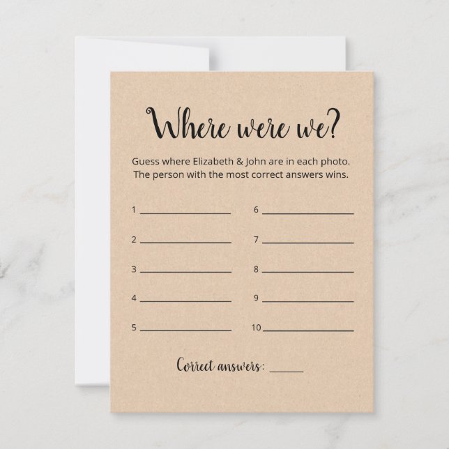 Carte de jeu de Baby Shower 'Editable Where Were W (Devant)