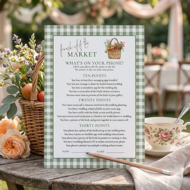 Carte de jeu de Baby Shower Gingham Market What’s  (Créateur téléchargé)