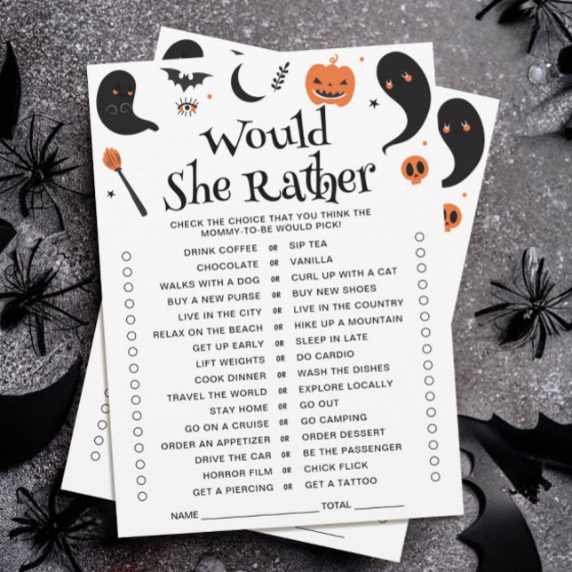 Carte de jeu de baby shower Halloween 'Préférerait (Créateur téléchargé)