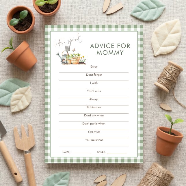Carte de jeu de baby shower « Little Sprout Advice (Créateur téléchargé)