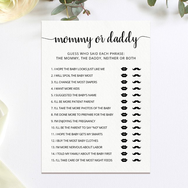 Carte de jeu de Baby Shower Maman ou Papa modifiab (Créateur téléchargé)