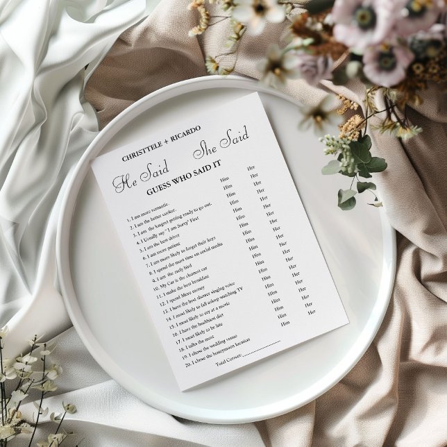 Carte de jeu de Baby Shower Moderne 'Il a dit, ell (Créateur téléchargé)