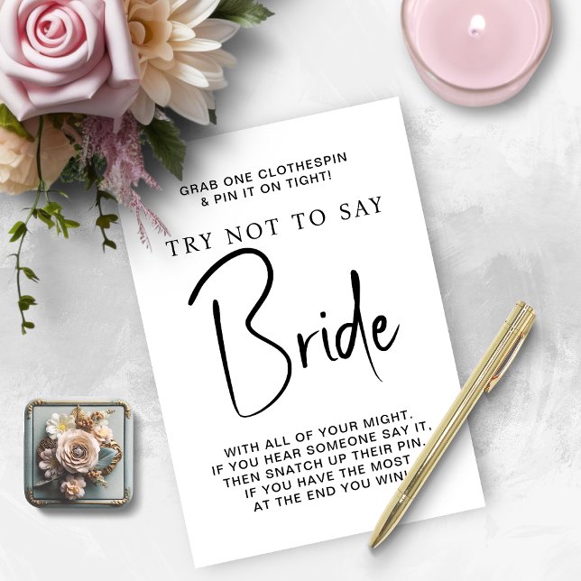 Carte de jeu de Baby Shower N'écrivez pas mari (Bridal Shower Game Don't Say Bride Card)