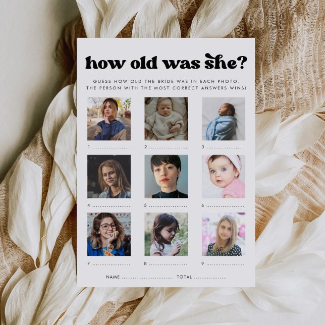 Carte de jeu de baby shower rétro Quel âge avait-e (Créateur téléchargé)