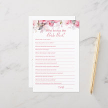 Carte de jeu de Baby Shower Rose: Connaissez-vous