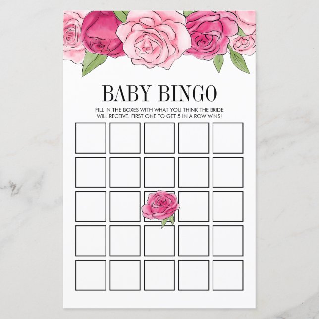 Carte de jeu de Baby shower Rose Pink Watercolor (Devant)