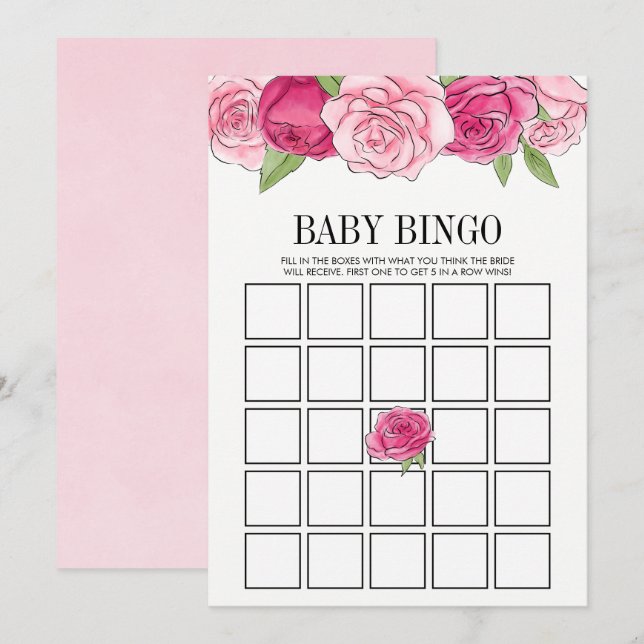 Carte de jeu de Baby shower Rose Pink Watercolor (Devant / Derrière)