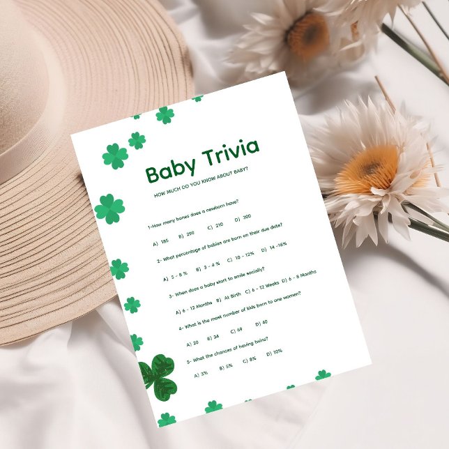 Carte de jeu de baby shower ST Patrick Baby trivia (Créateur téléchargé)