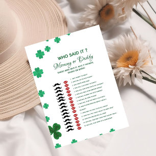 Carte de jeu de Baby Shower "ST Patrick qui l'a di