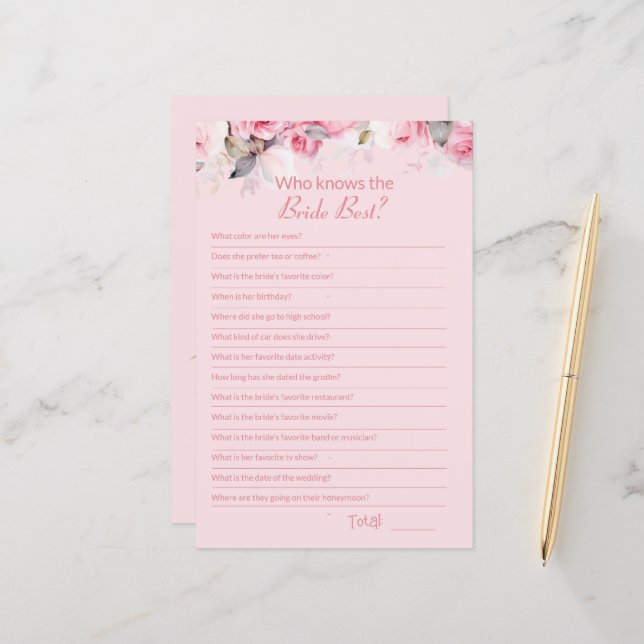 Carte de jeu de Baby Shower sur le thème des roses (Devant/Arrière en situation)