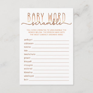 Carte de jeu de Baby shower Word Scramble neutre