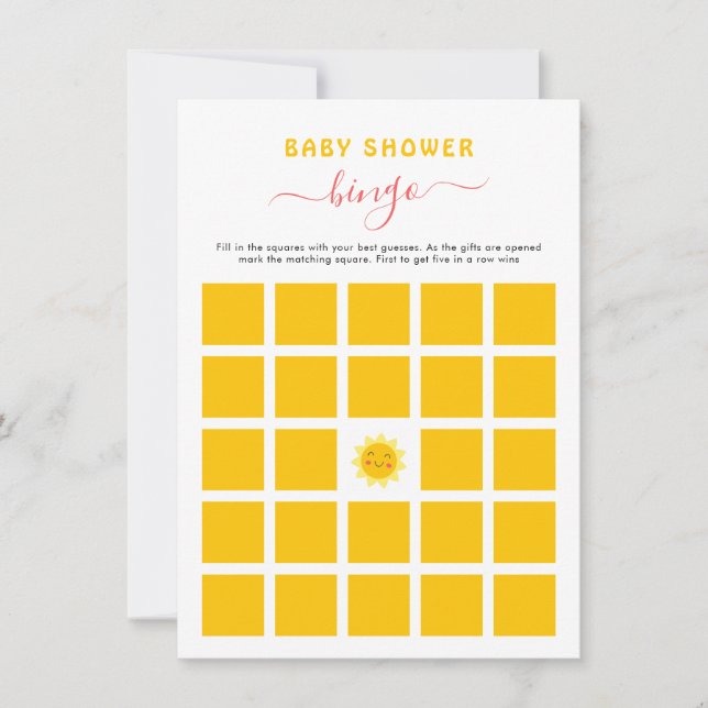 Carte de jeu de bingo Baby Shower Cute Little Suns (Devant)