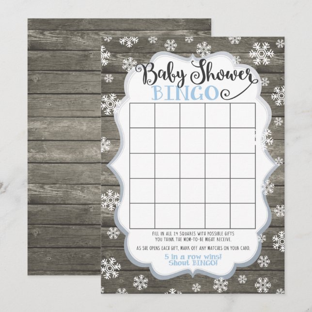 Carte de jeu de bingo Baby Shower Petit flocon de  (Devant / Derrière)