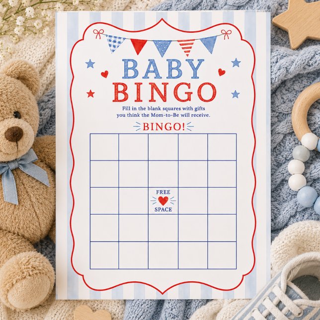 Carte de jeu de bingo bébé Rouge Blanc & À venir (Créateur téléchargé)