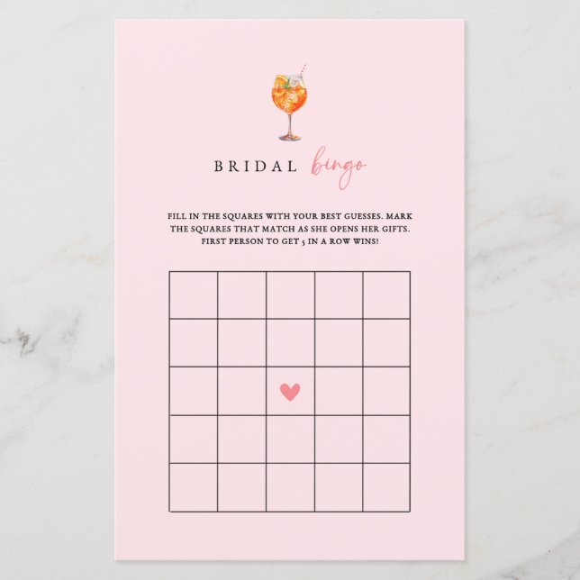 Carte de jeu de bingo de Fête des mariées Spritz (Devant)