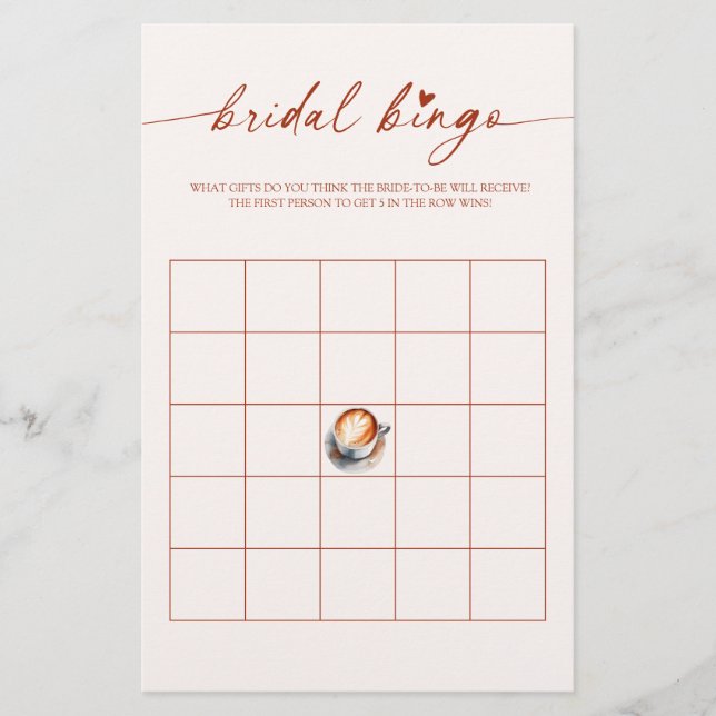 Carte de jeu de bingo de mariage Café Jeu de douch (Devant)