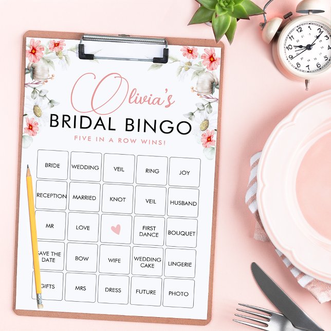 Carte de jeu de bingo Fleurs sauvages roses pour e (Créateur téléchargé)