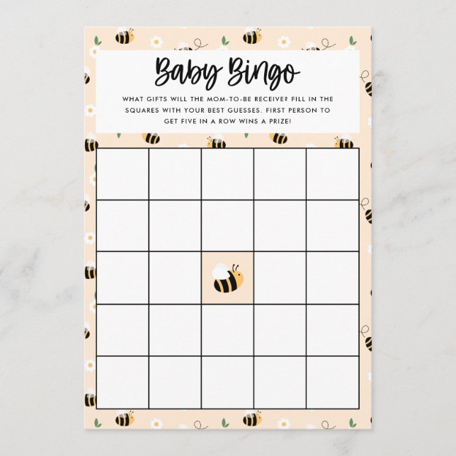 Carte de jeu de bingo floral bébé Bumblebee (Devant)
