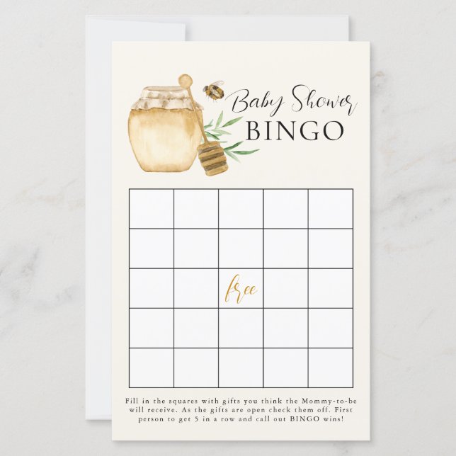 Carte de jeu de bingo jaune pour Baby Shower Bee (Devant)