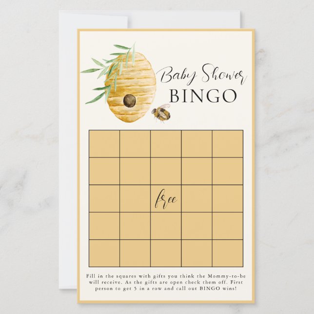 Carte de jeu de bingo jaune pour Baby Shower Bee (Devant)
