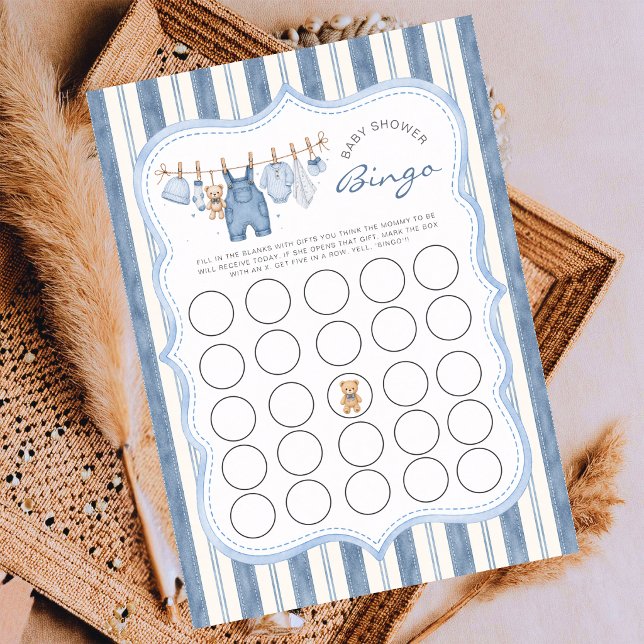 Carte de jeu de bingo pour baby shower à rayures b (Créateur téléchargé)