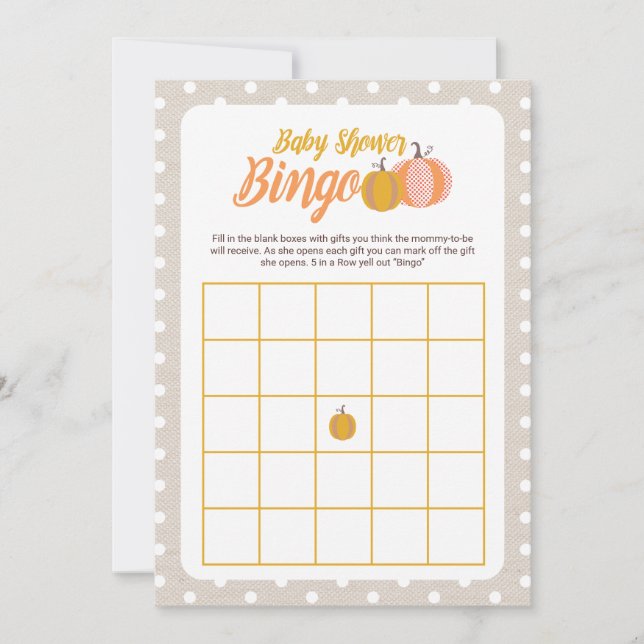 Carte de jeu de bingo pour baby shower Rustique d' (Devant)