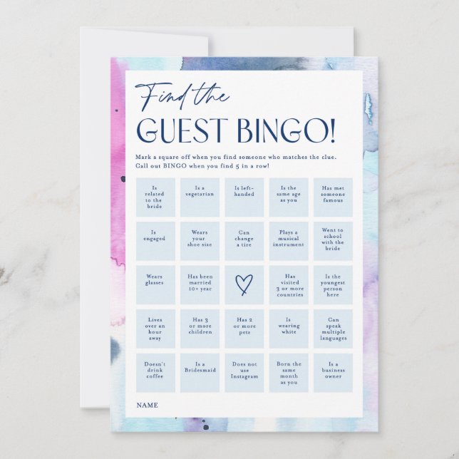 Carte de jeu de bingo pour invité de rêve pour la  (Devant)