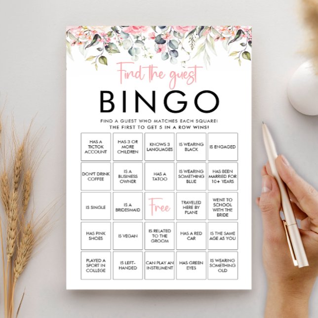 Carte de jeu de Bingo pour invités Fleur rose déli (Créateur téléchargé)