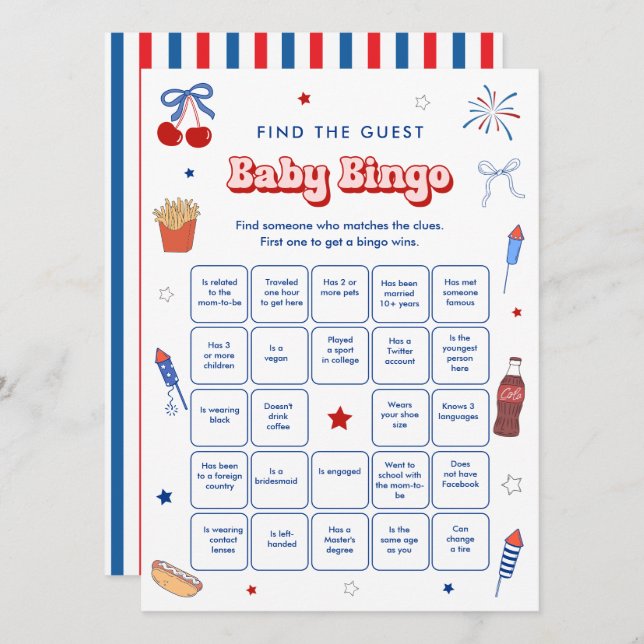 Carte de jeu de bingo pour la douche de bébé fille (Devant / Derrière)