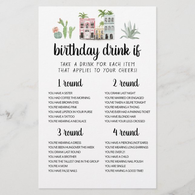 Carte de jeu de boisson pour fête d'anniversaire m (Devant)