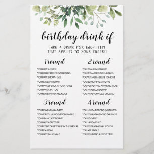 Carte de jeu de boisson pour fête d'anniversaire m