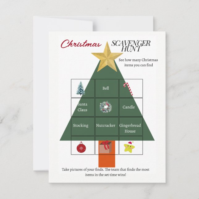 Carte de jeu de chasse au trésor de sapin de Noël (Devant)