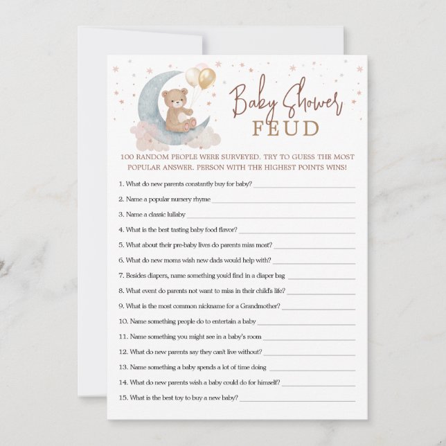 Carte de jeu de conflit pour Baby Shower 'Over the (Devant)