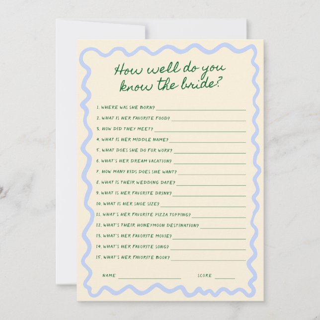 Carte de jeu de devinette de mariage à écriture fa (Devant)