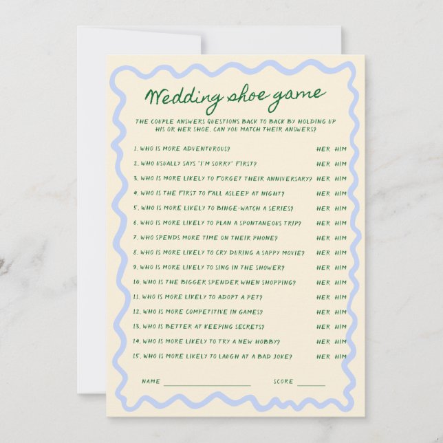 Carte de jeu de devinette de mariage avec écriture (Devant)