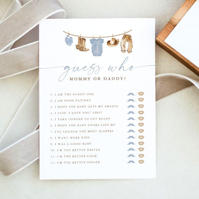 Carte de jeu de devinette pour Baby Shower Cowboy  (Créateur téléchargé)