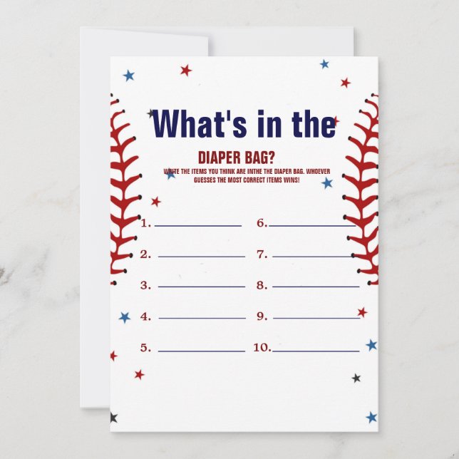 Carte de jeu de douche de bébé Baseball quoi dans  (Devant)