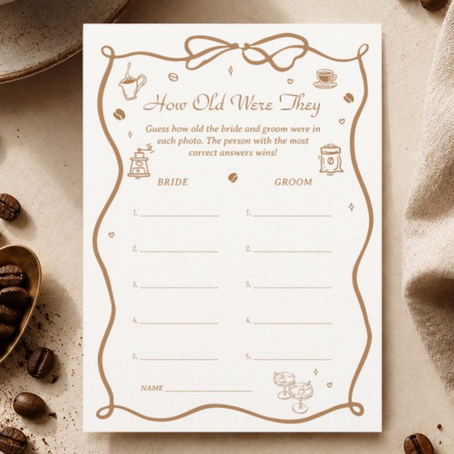 Carte de jeu de douche de mariage au café Quel âge (Créateur téléchargé)