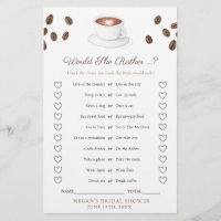 Carte de jeu de douche de mariage "Café ou autre"