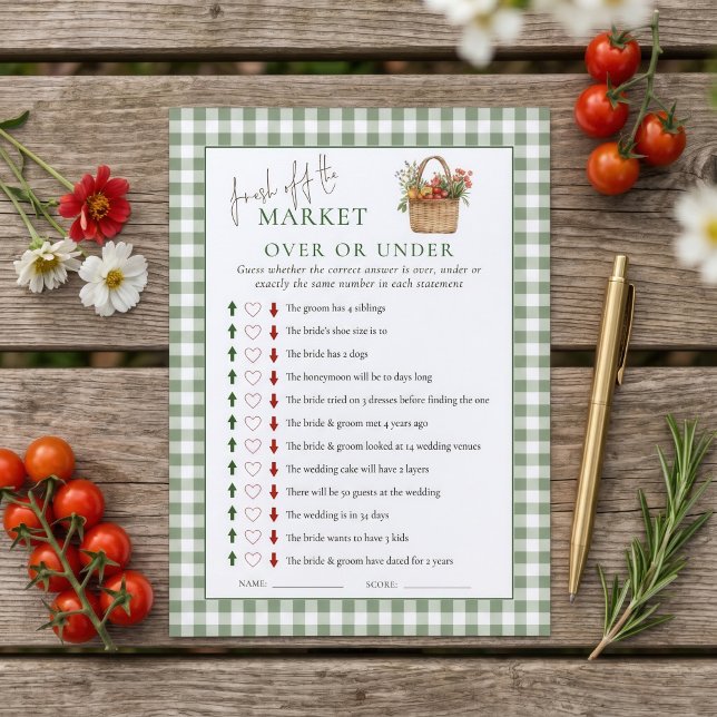 Carte de jeu de douche de mariage Gingham Market O (Créateur téléchargé)