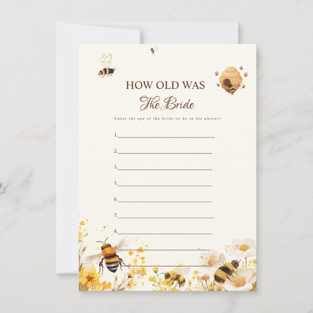 Carte de jeu de douche de mariée Abeille Quel âge  (Devant)