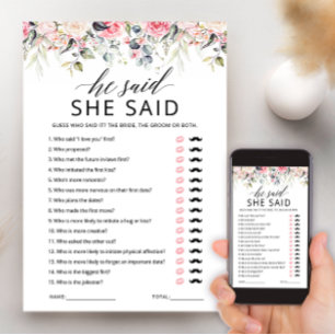 Carte de jeu de douche de mariée Il a dit, elle a 