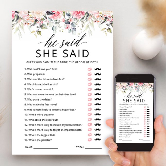 Carte de jeu de douche de mariée Il a dit, elle a  (Créateur téléchargé)