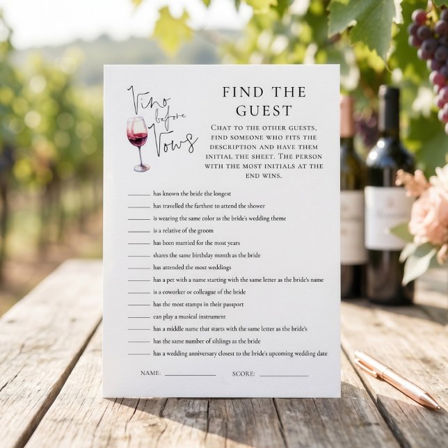 Carte de jeu de douche de mariée pour invité Vino  (Créateur téléchargé)
