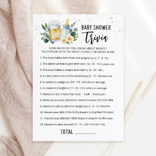 Carte de jeu de fête Baby Trivia Baby Is Brewing