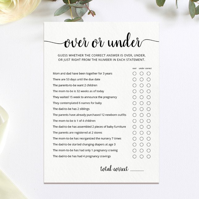 Carte de jeu de fête pour Baby Shower Over ou Unde (Créateur téléchargé)