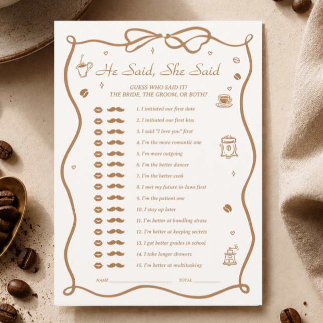 Carte de jeu de mariage Café 'Il a dit, elle a dit (Créateur téléchargé)
