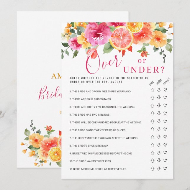 Carte de jeu de mariage citrouilles fleurs lumineu (Devant / Derrière)