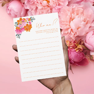 Carte de jeu de mariage floral vibrant Qui suis-je