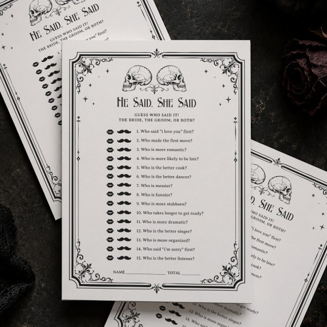Carte de jeu de mariage gothique 'Il a dit, Elle a (Créateur téléchargé)